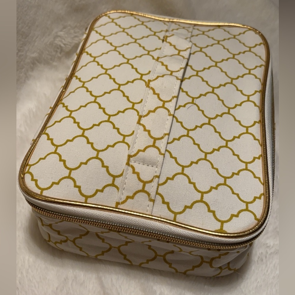 Laura Geller Make up Bag Geometric Design Gold Zipper Handle